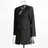Luxury Collarless Ruched Longline Blazer – Designer Evening Wear